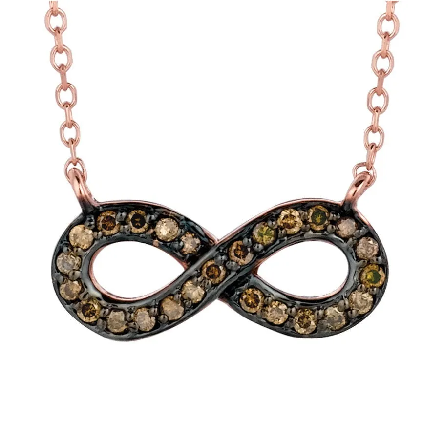0.15 Carat Champagne Diamond Infinity Necklace 14K Rose Gold G SI 18 inches chain