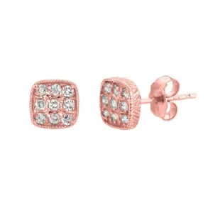 0.30 Carat Natural Diamond Square Earrings G SI 14K Rose Gold