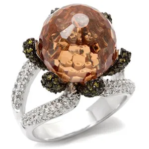 0W021 Rhodium   Ruthenium Brass Ring with AAA Grade CZ in Champagne