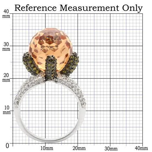 0W021 Rhodium   Ruthenium Brass Ring with AAA Grade CZ in Champagne