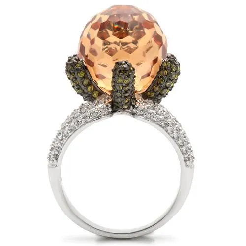 0W021 Rhodium   Ruthenium Brass Ring with AAA Grade CZ in Champagne