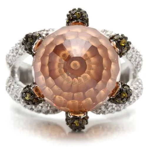 0W021 Rhodium   Ruthenium Brass Ring with AAA Grade CZ in Champagne