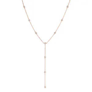 1.00 Ct Natural Diamond Bezel Necklace 14K Rose Gold 18''