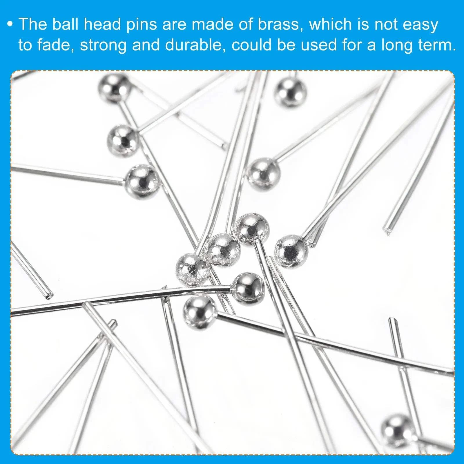 100Pcs Silver Plated Ball Head Pins 30mm Wire Head Pins Brass 20 Gauge