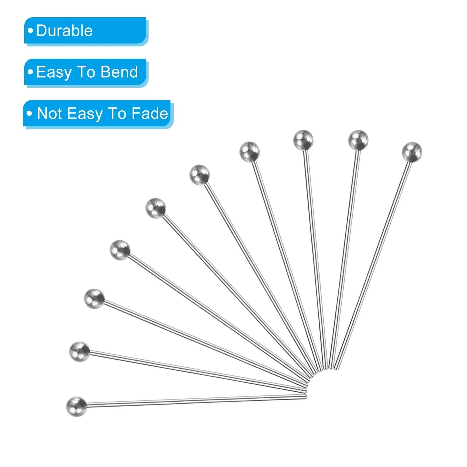 100Pcs Silver Plated Ball Head Pins 30mm Wire Head Pins Brass 20 Gauge