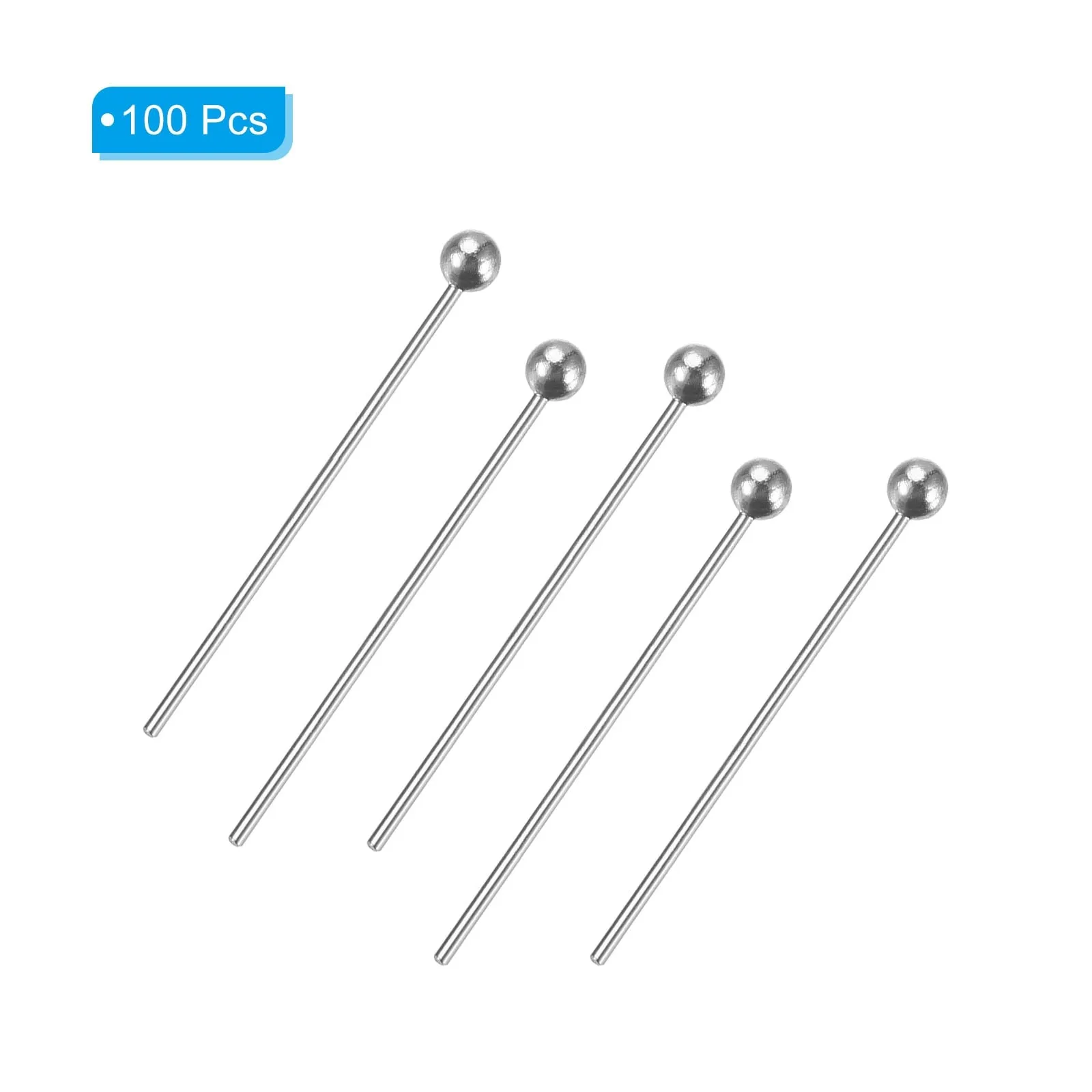 100Pcs Silver Plated Ball Head Pins 30mm Wire Head Pins Brass 20 Gauge