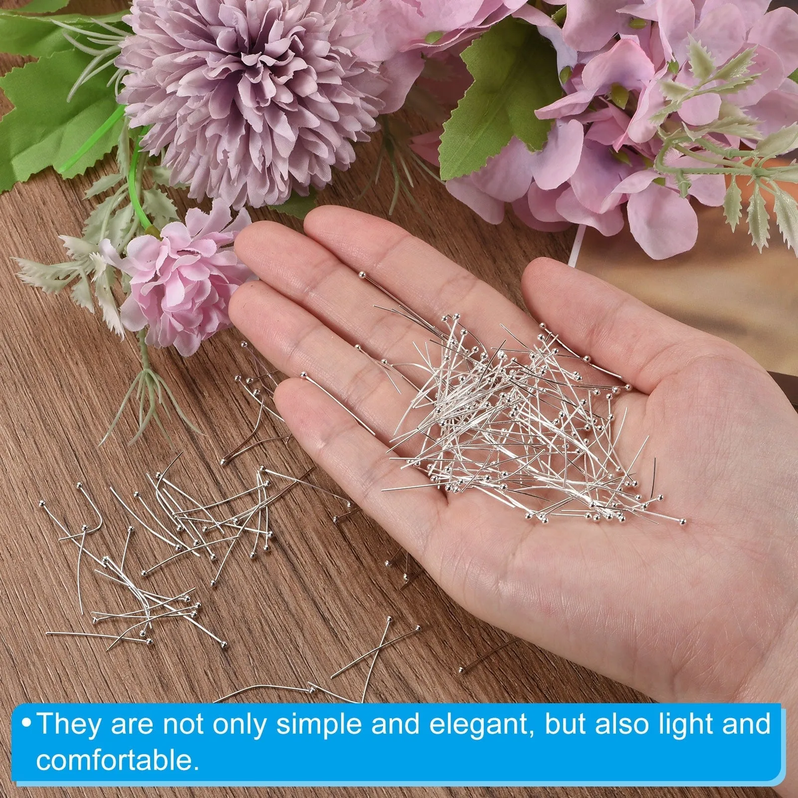 100Pcs Silver Plated Ball Head Pins 30mm Wire Head Pins Brass 20 Gauge