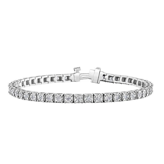 10K White or Yellow Gold (1.00ct) Illusion Set Diamond Tennis Bracelet White