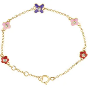 10K Yellow .04 CTW Diamond Youth Flower 7" Bracelet