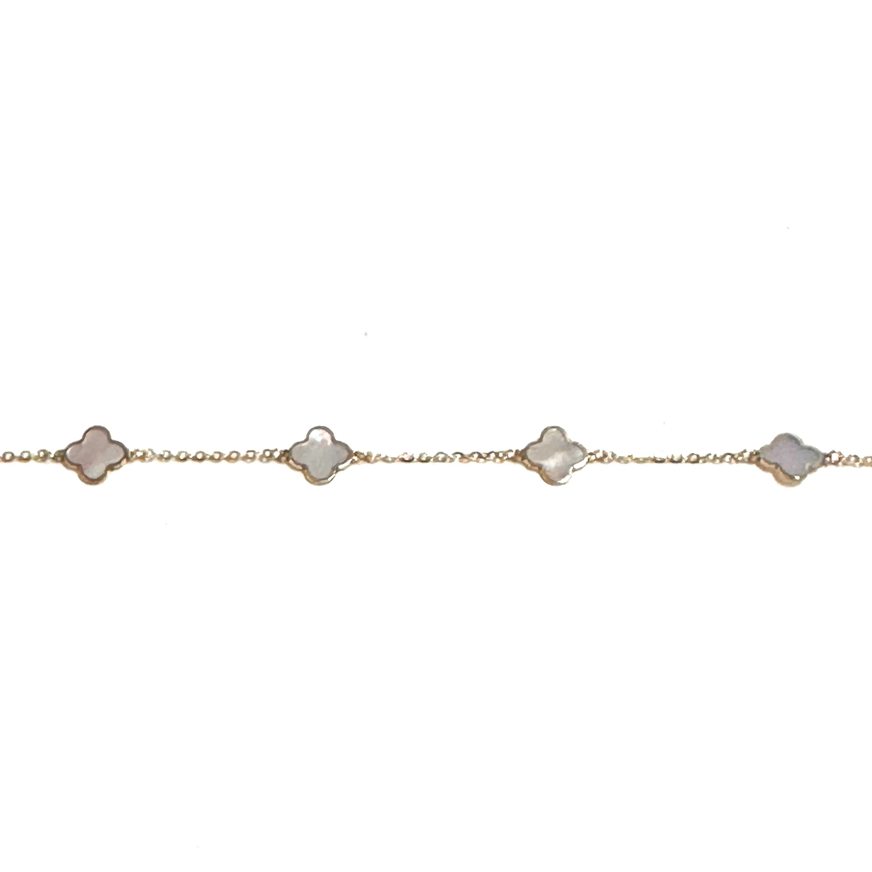 10K Yellow Gold (7mm) Designer Style Clover Polished Edge Mother of Pearl Bracelet