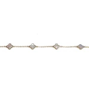 10K Yellow Gold (7mm) Designer Style Clover Polished Edge Mother of Pearl Bracelet