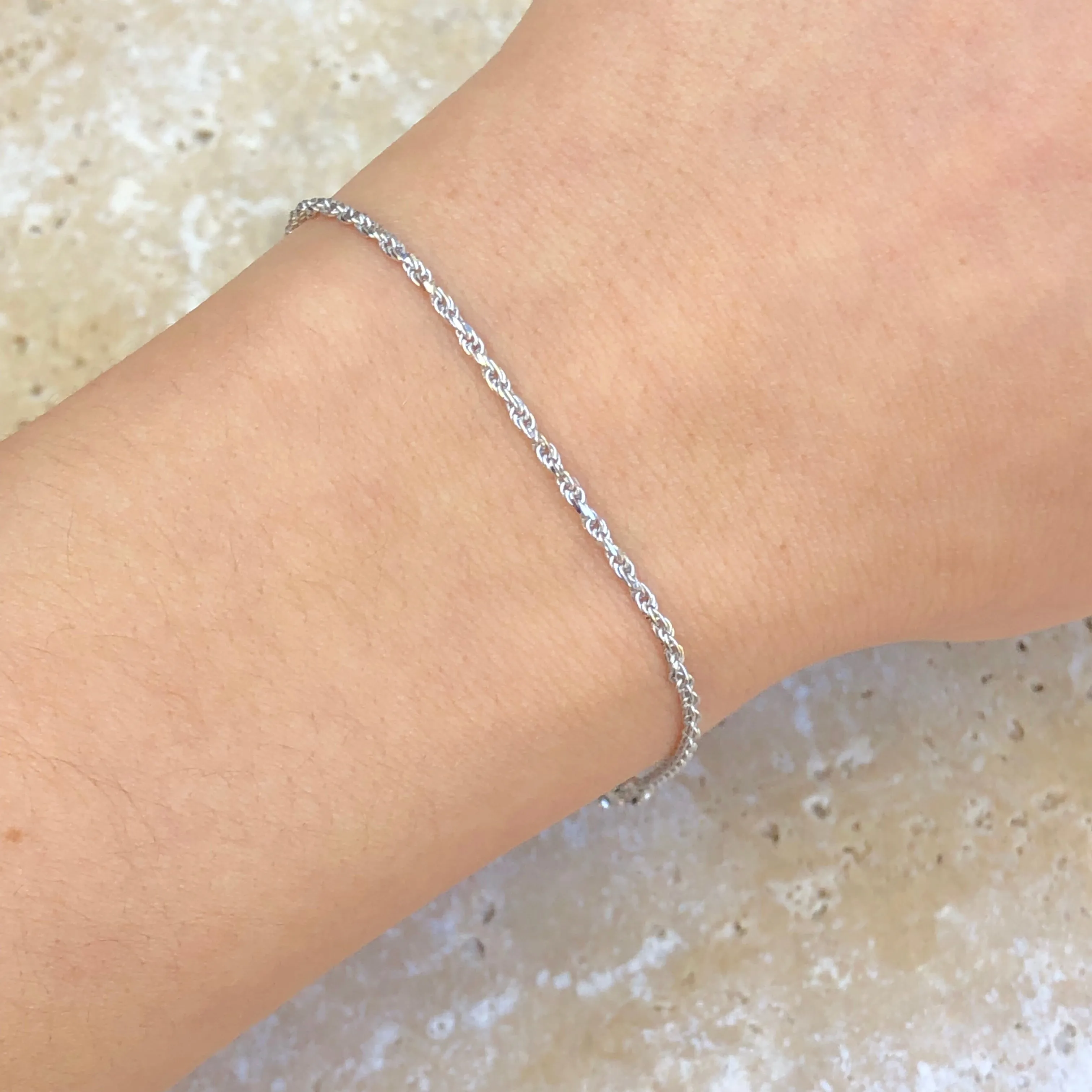 10KT White Gold Diamond-Cut Rope Chain Bracelet 7"/ 1.3mm