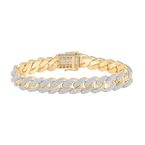 10kt Yellow Gold Mens Round Diamond Cuban Fashion Bracelet 9 Cttw