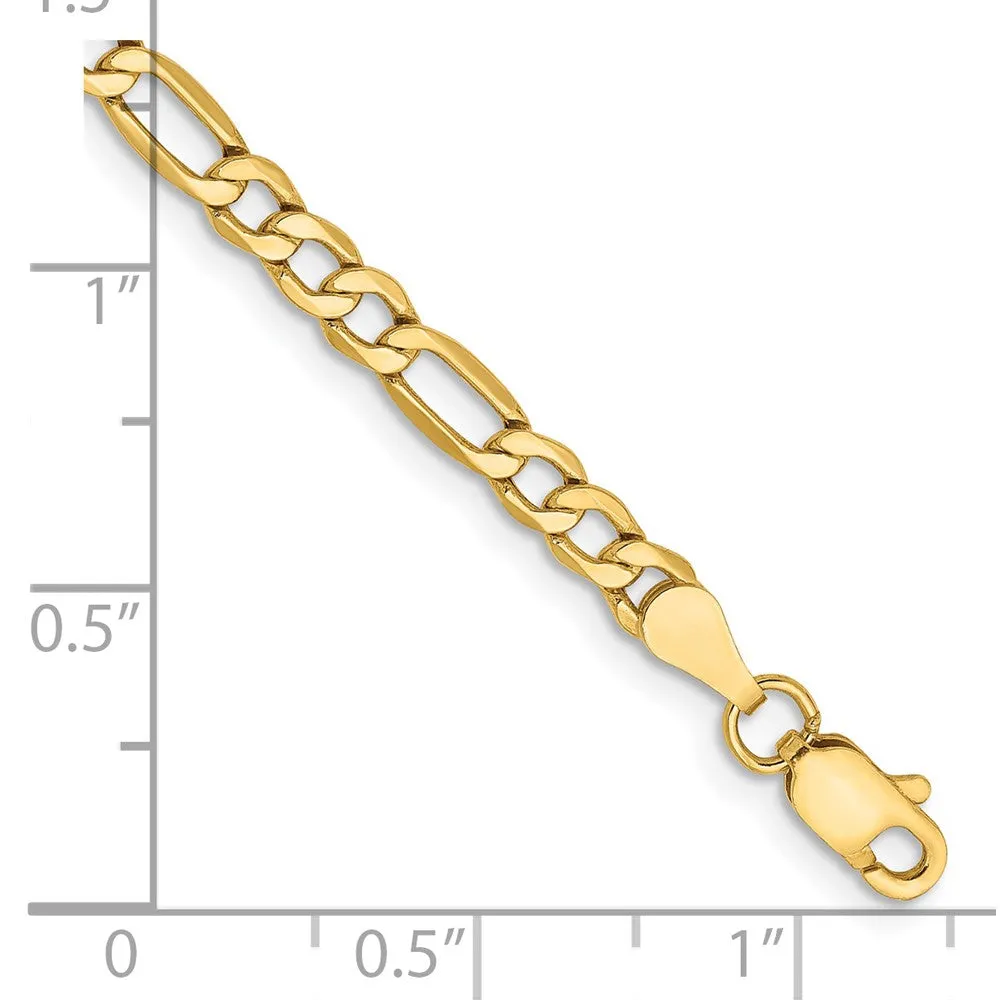 14K 9 inch 3.5mm Semi-Solid Figaro with Lobster Clasp Anklet