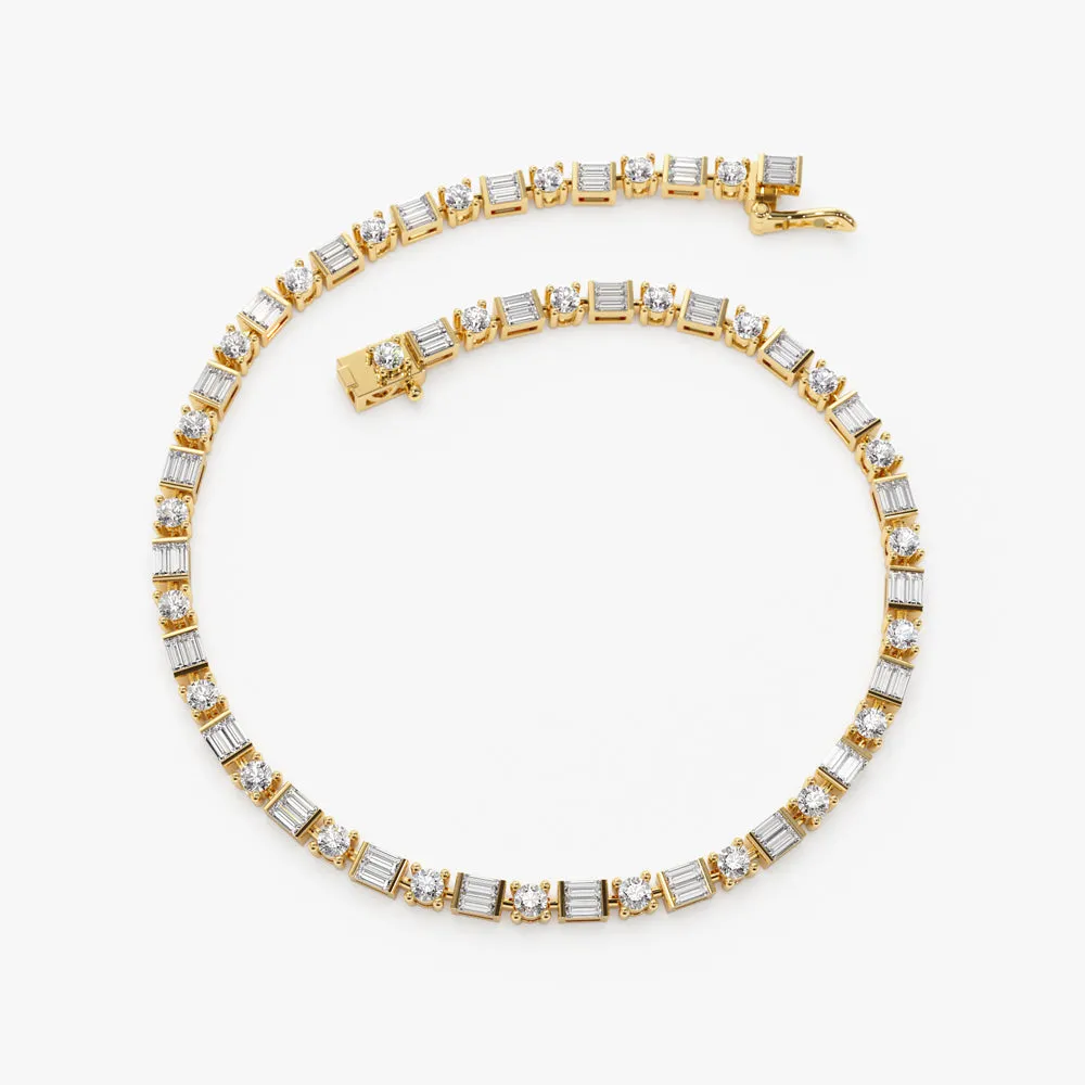 14k Baguette & Round Natural Diamond Tennis Bracelet