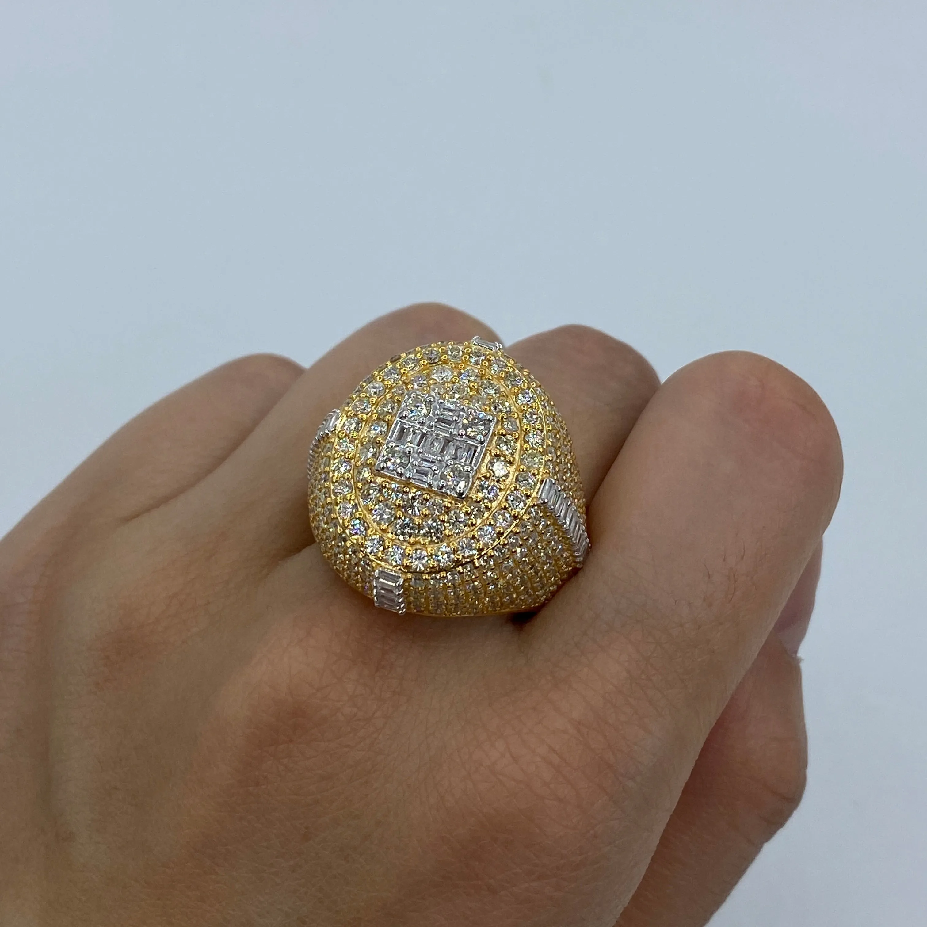 14K Diamond Baguette Signet Dome Ring