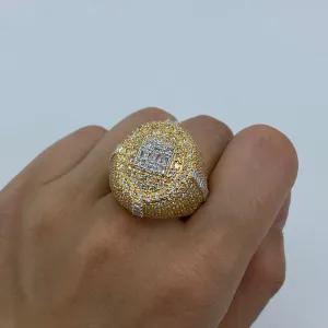 14K Diamond Baguette Signet Dome Ring