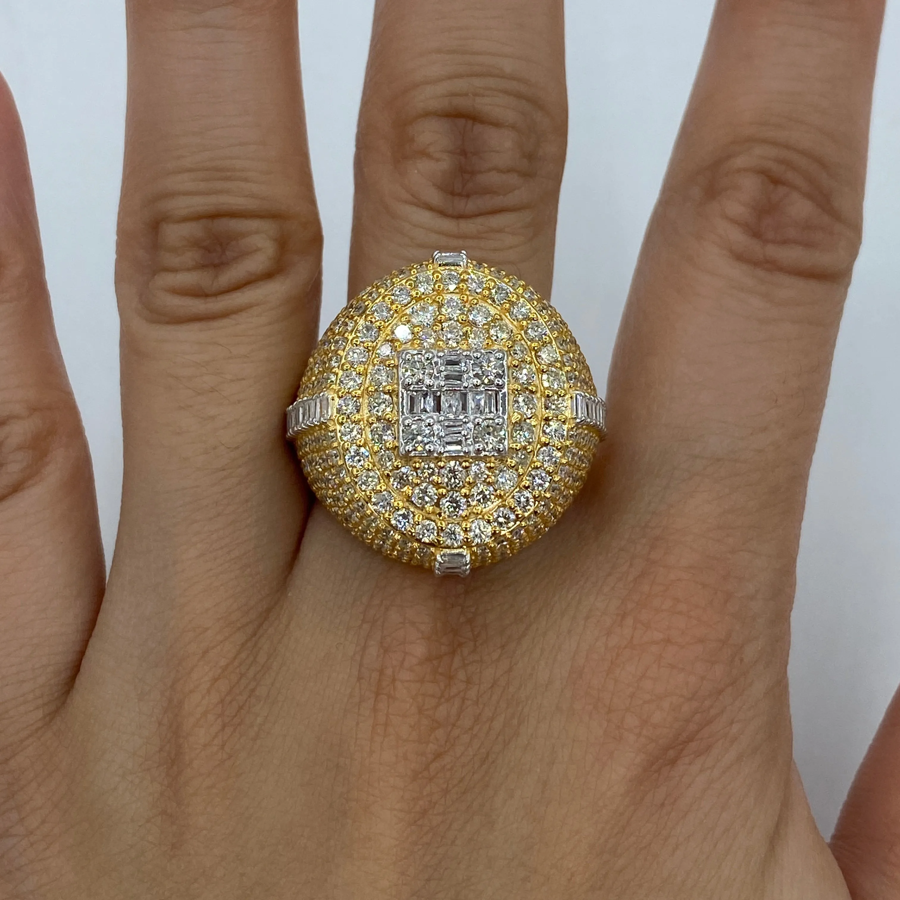 14K Diamond Baguette Signet Dome Ring