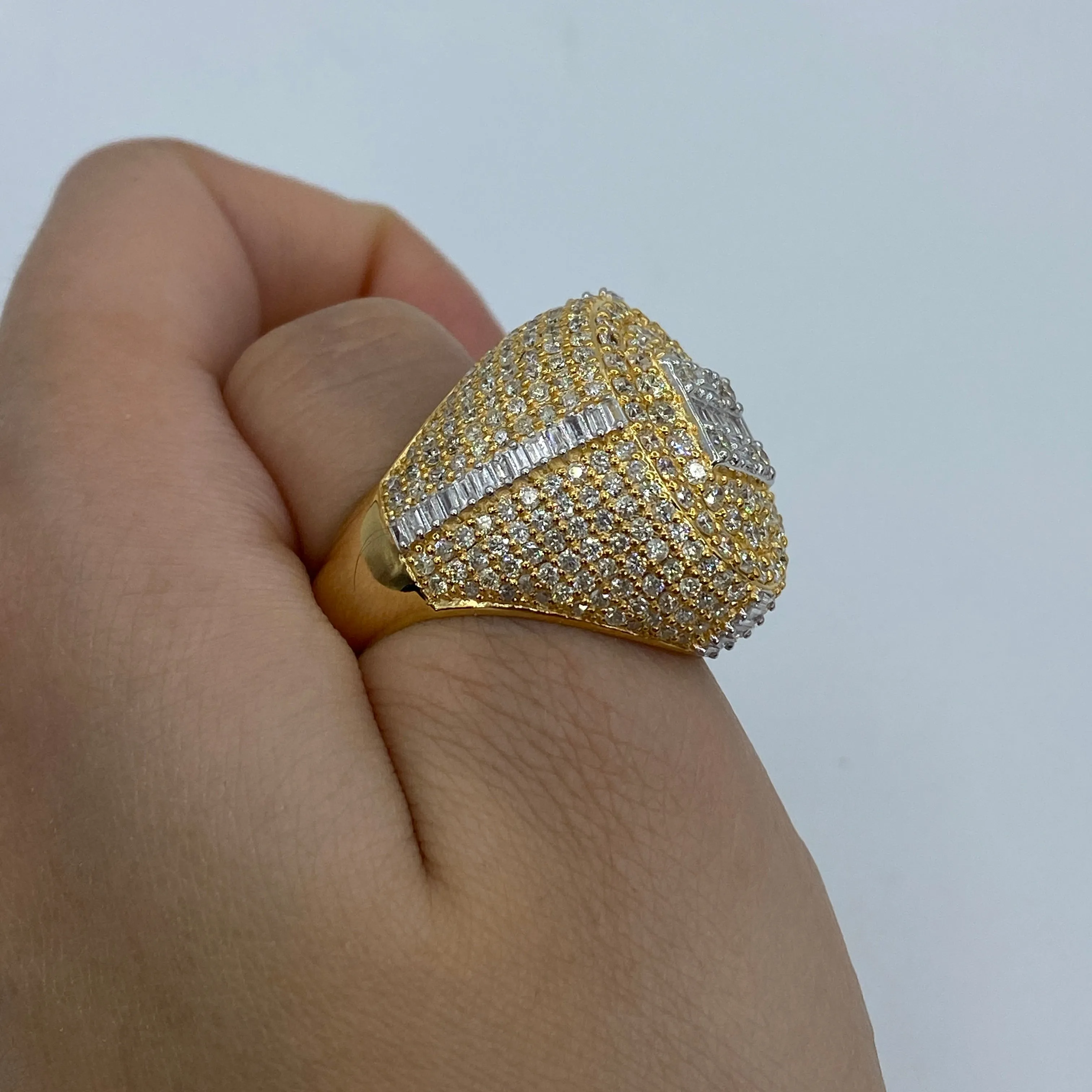 14K Diamond Baguette Signet Dome Ring