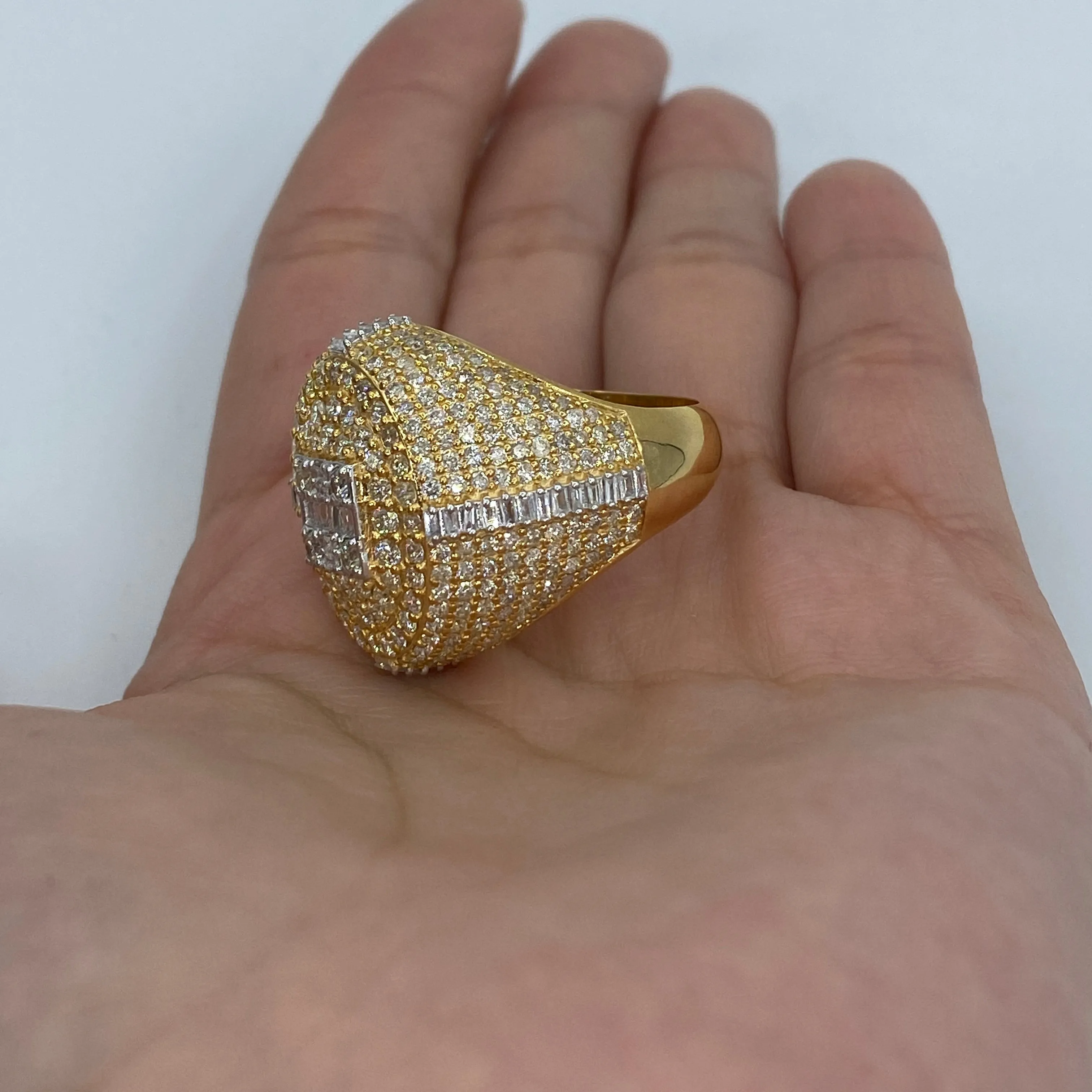 14K Diamond Baguette Signet Dome Ring