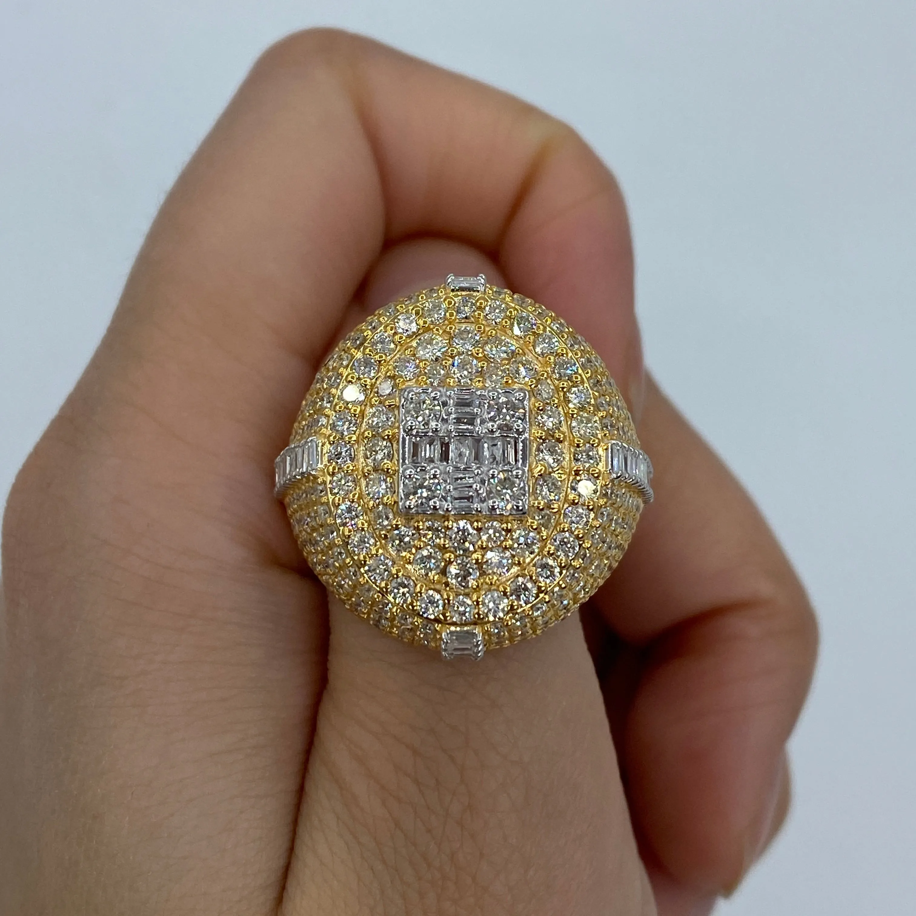 14K Diamond Baguette Signet Dome Ring