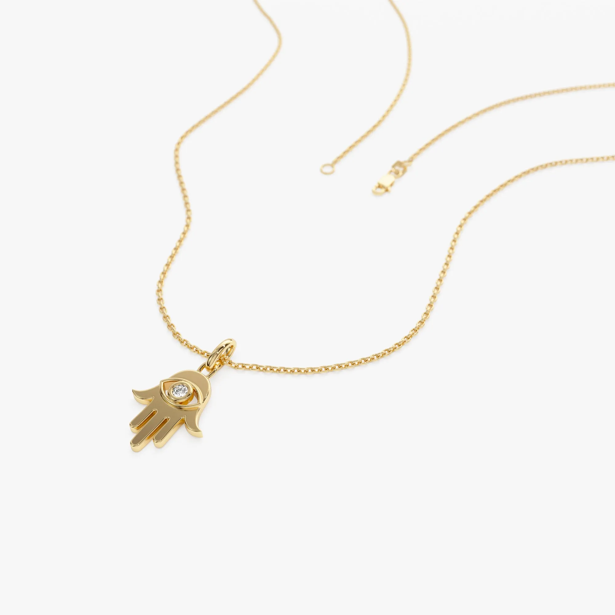 14k Diamond Hamsa Hand Protection Necklace