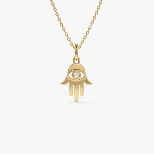 14k Diamond Hamsa Hand Protection Necklace
