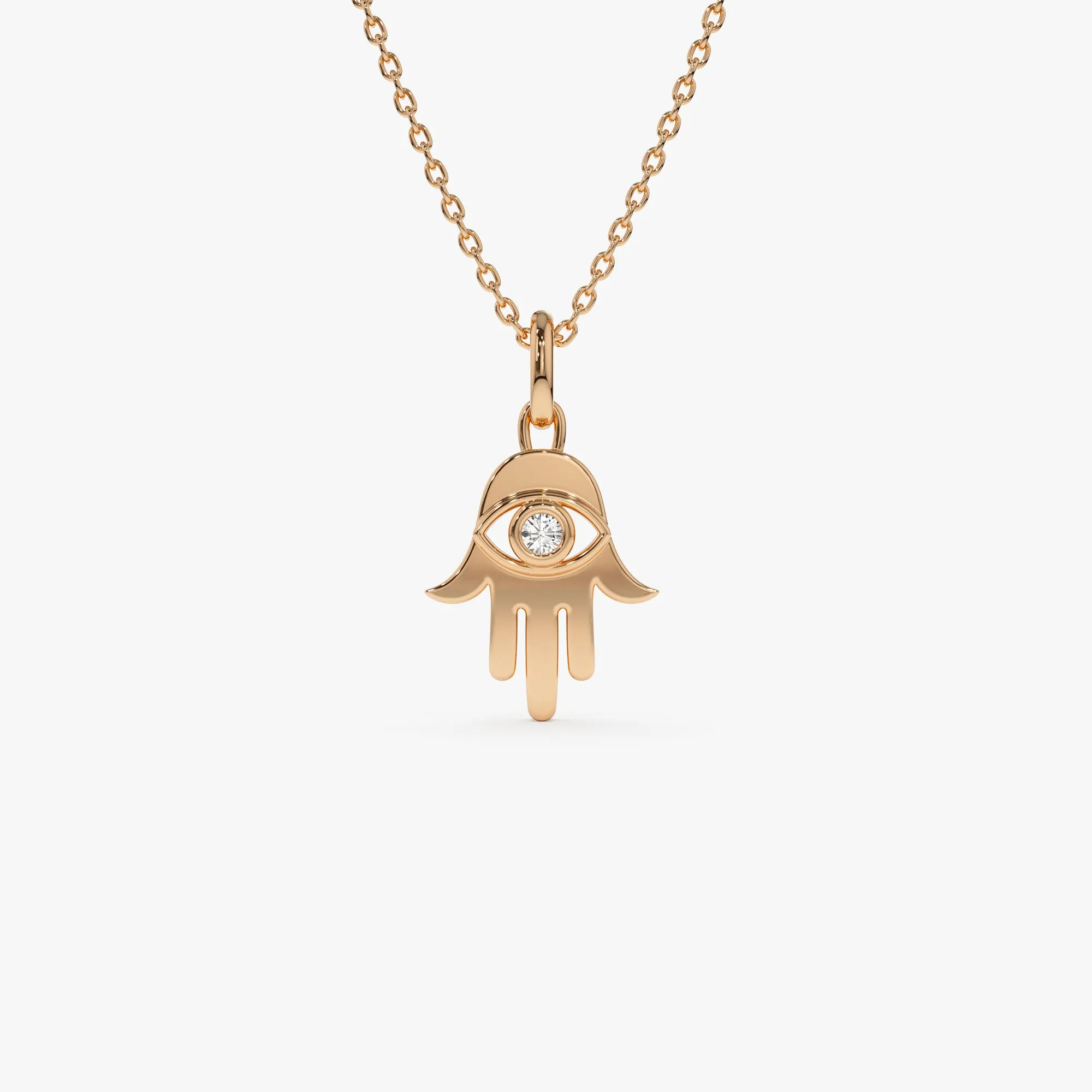 14k Diamond Hamsa Hand Protection Necklace