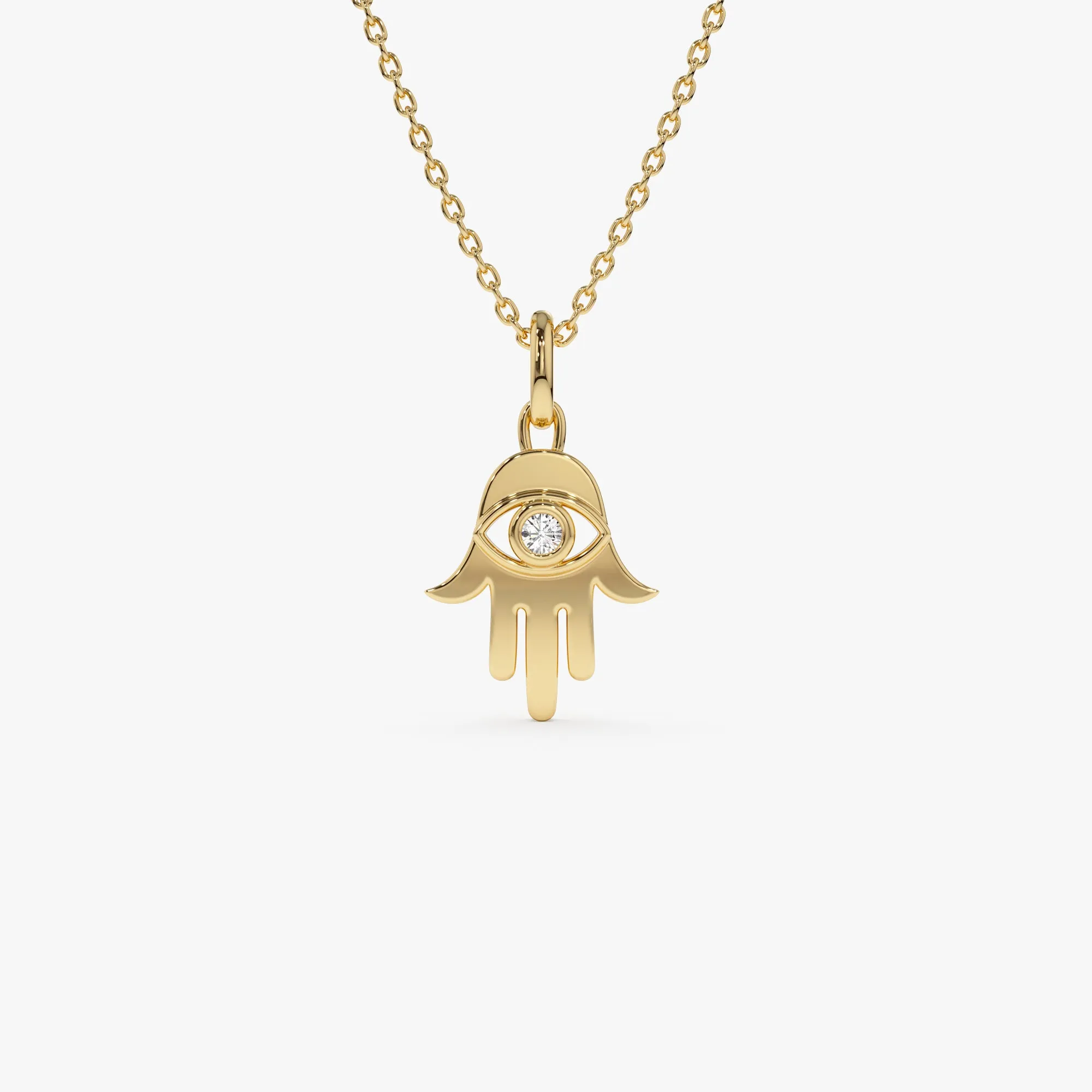 14k Diamond Hamsa Hand Protection Necklace