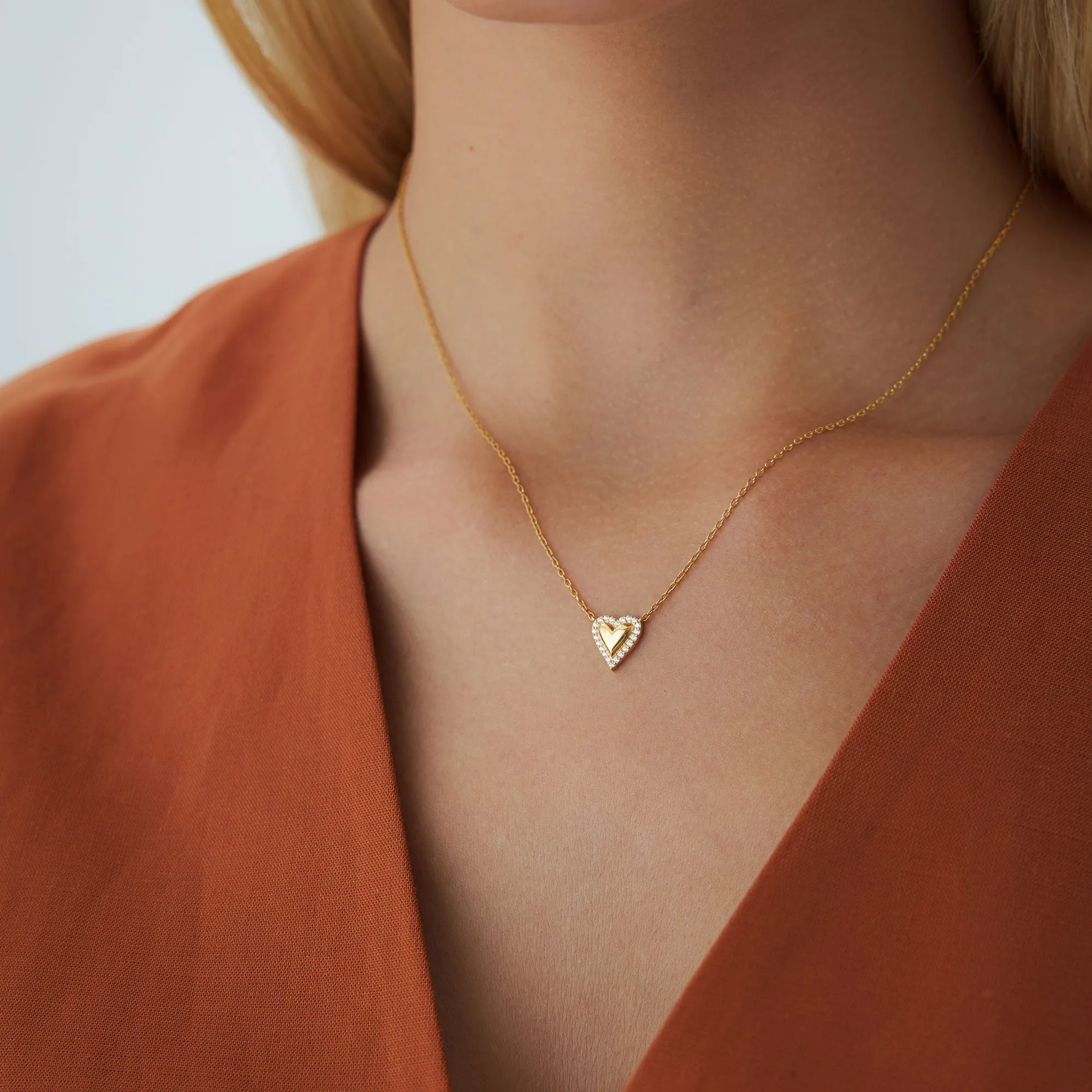 14K Diamond Puffed Heart Love Necklace
