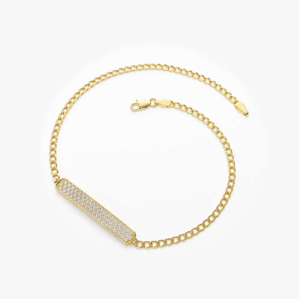 14k Gold 3MM Curb Link Diamond Pave Bracelet