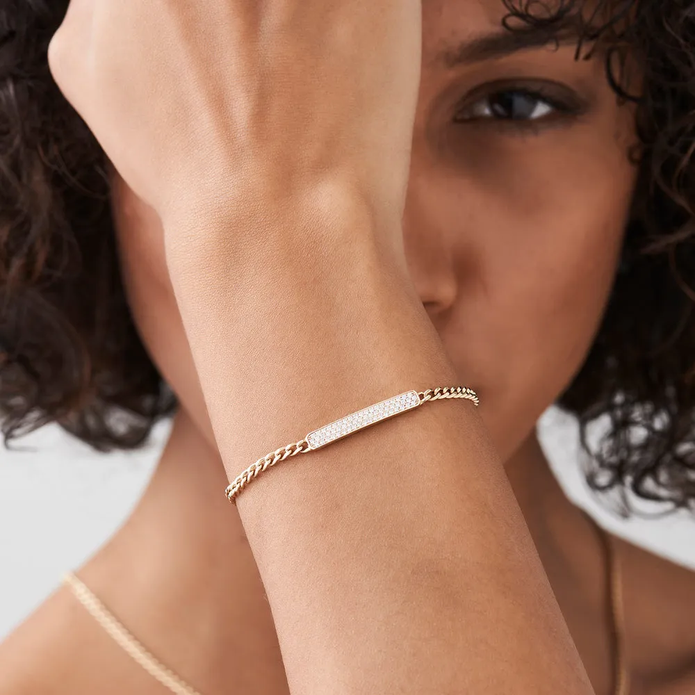 14k Gold 3MM Curb Link Diamond Pave Bracelet