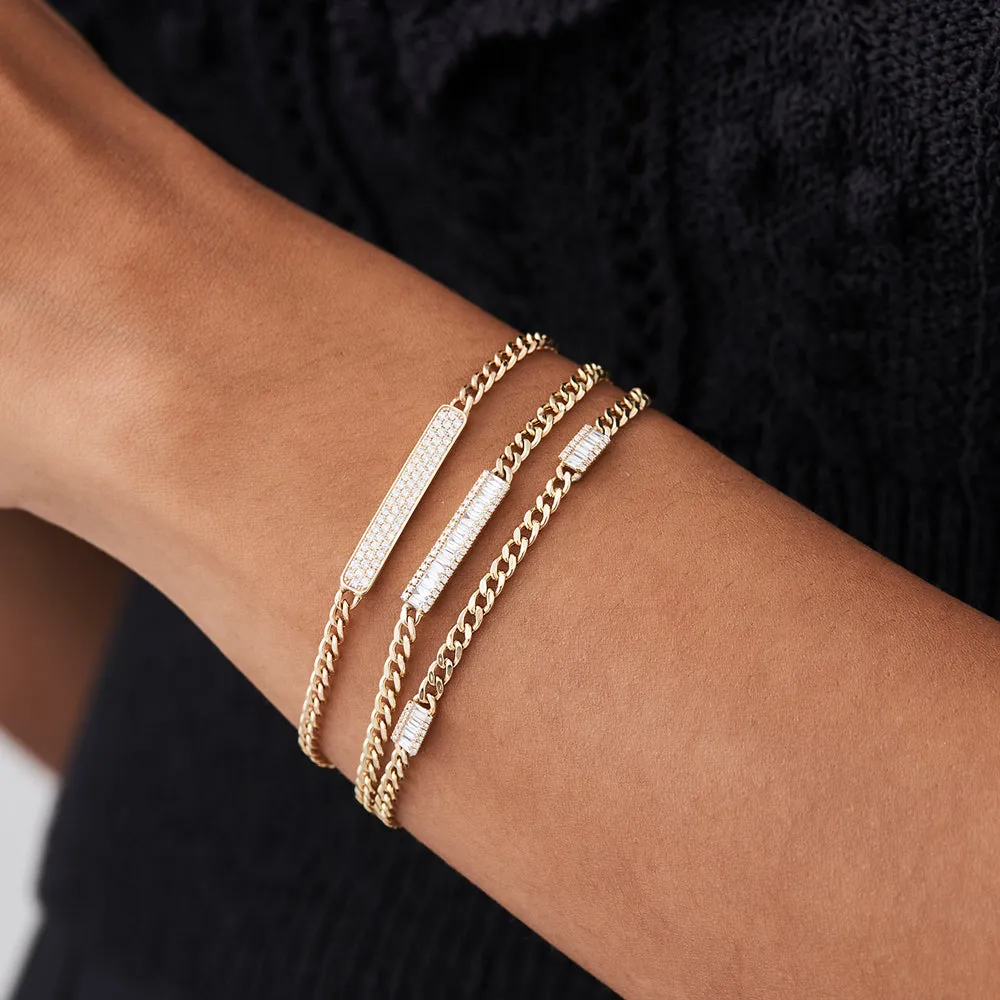 14k Gold 3MM Curb Link Diamond Pave Bracelet