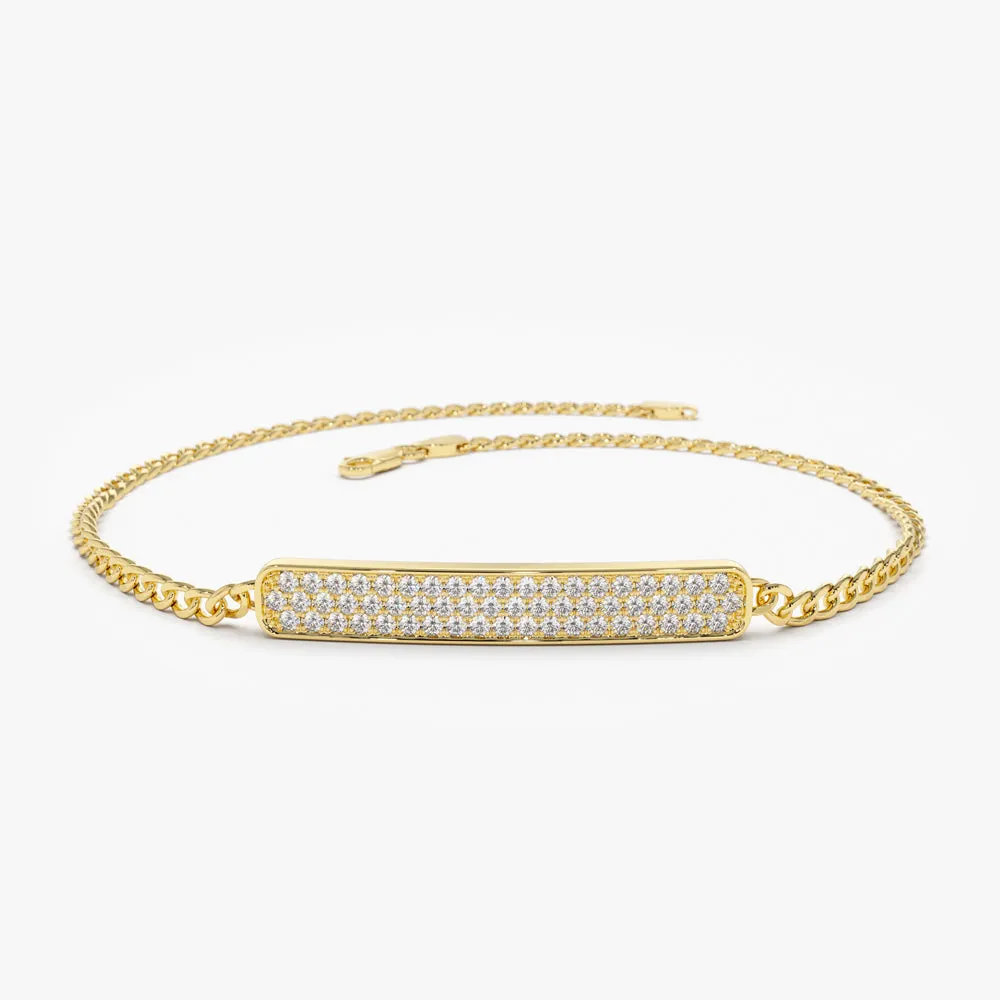 14k Gold 3MM Curb Link Diamond Pave Bracelet
