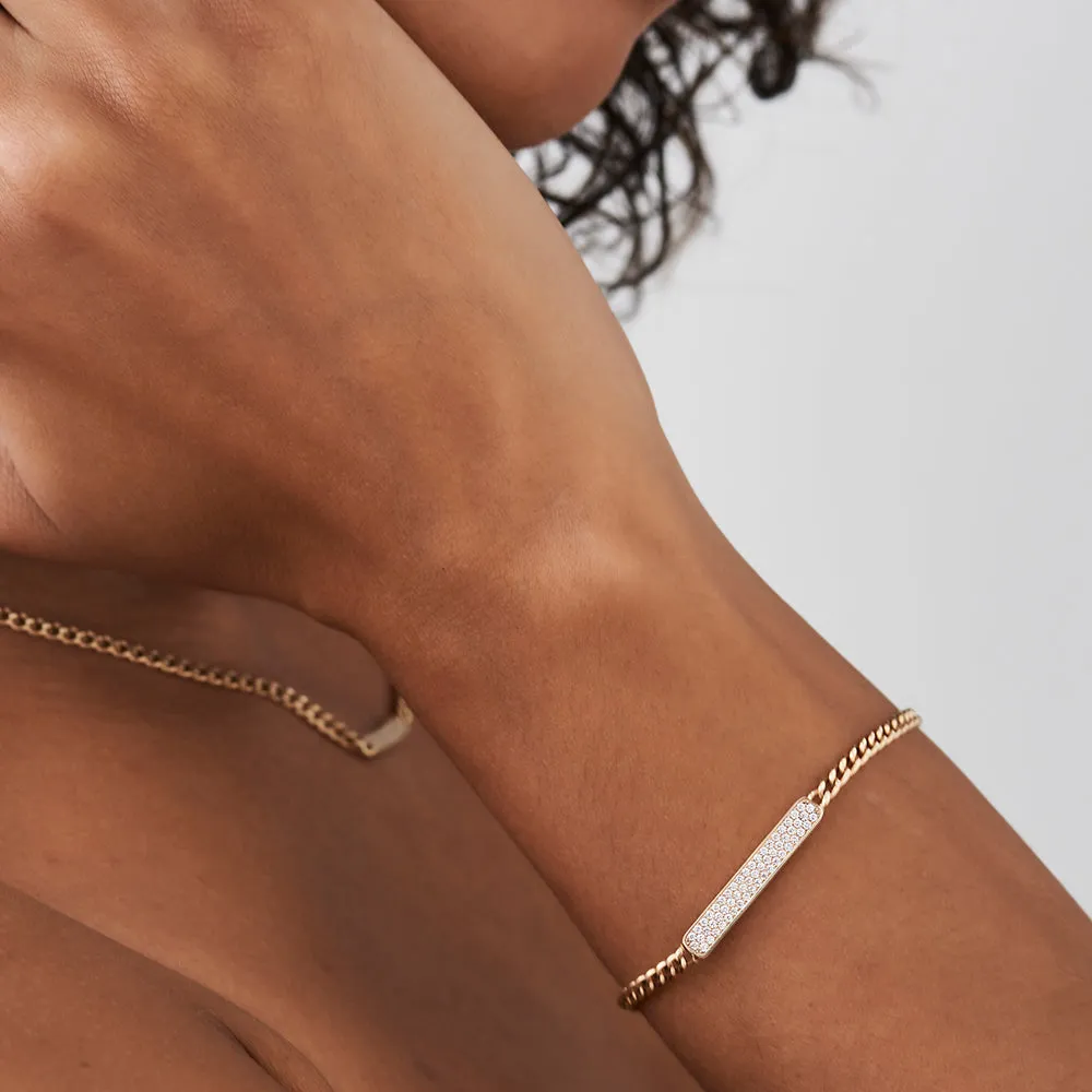 14k Gold 3MM Curb Link Diamond Pave Bracelet