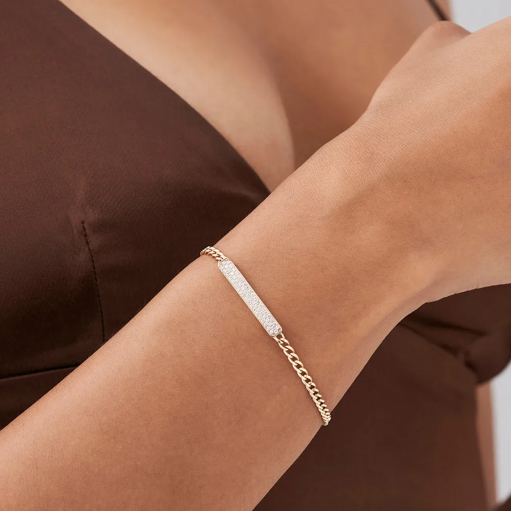 14k Gold 3MM Curb Link Diamond Pave Bracelet