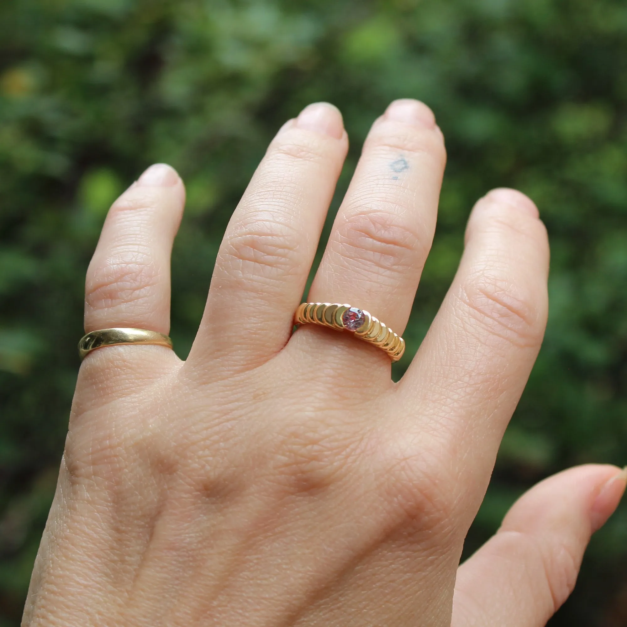 14k Gold   Baby Pink Sapphire Step Ring
