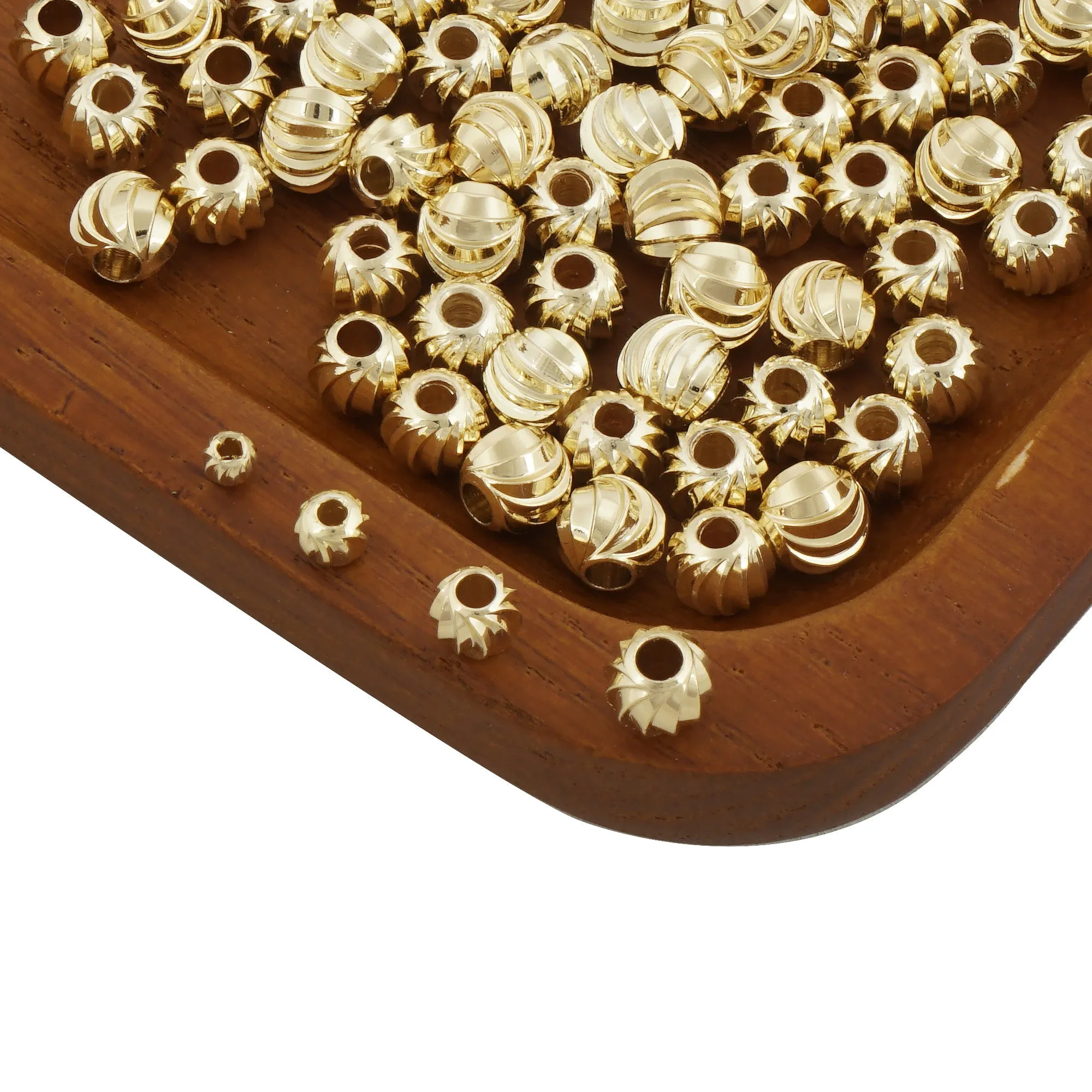 14K Gold Filled Brass Round Corrugated Beads Spacer Beads for Bracelet Necklace Jewelry Making Supply Wholesale 50pcs/bag