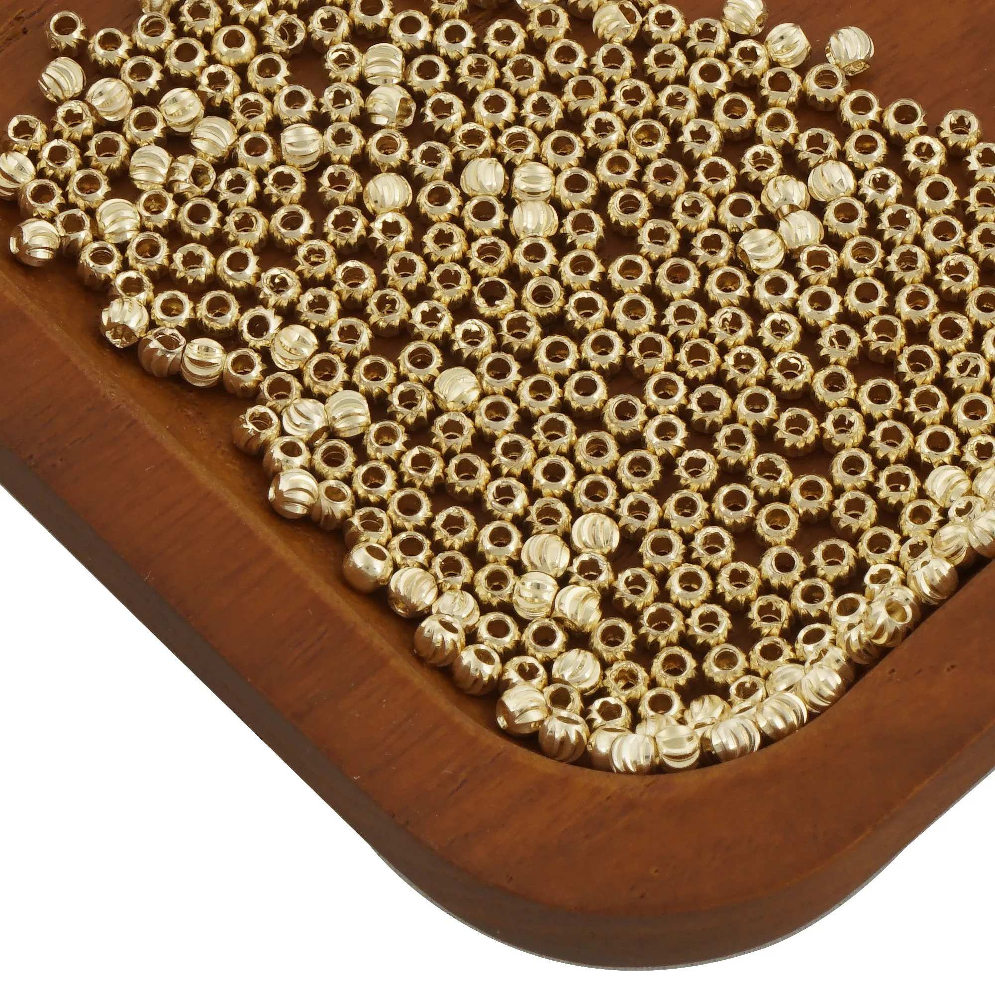 14K Gold Filled Brass Round Corrugated Beads Spacer Beads for Bracelet Necklace Jewelry Making Supply Wholesale 50pcs/bag