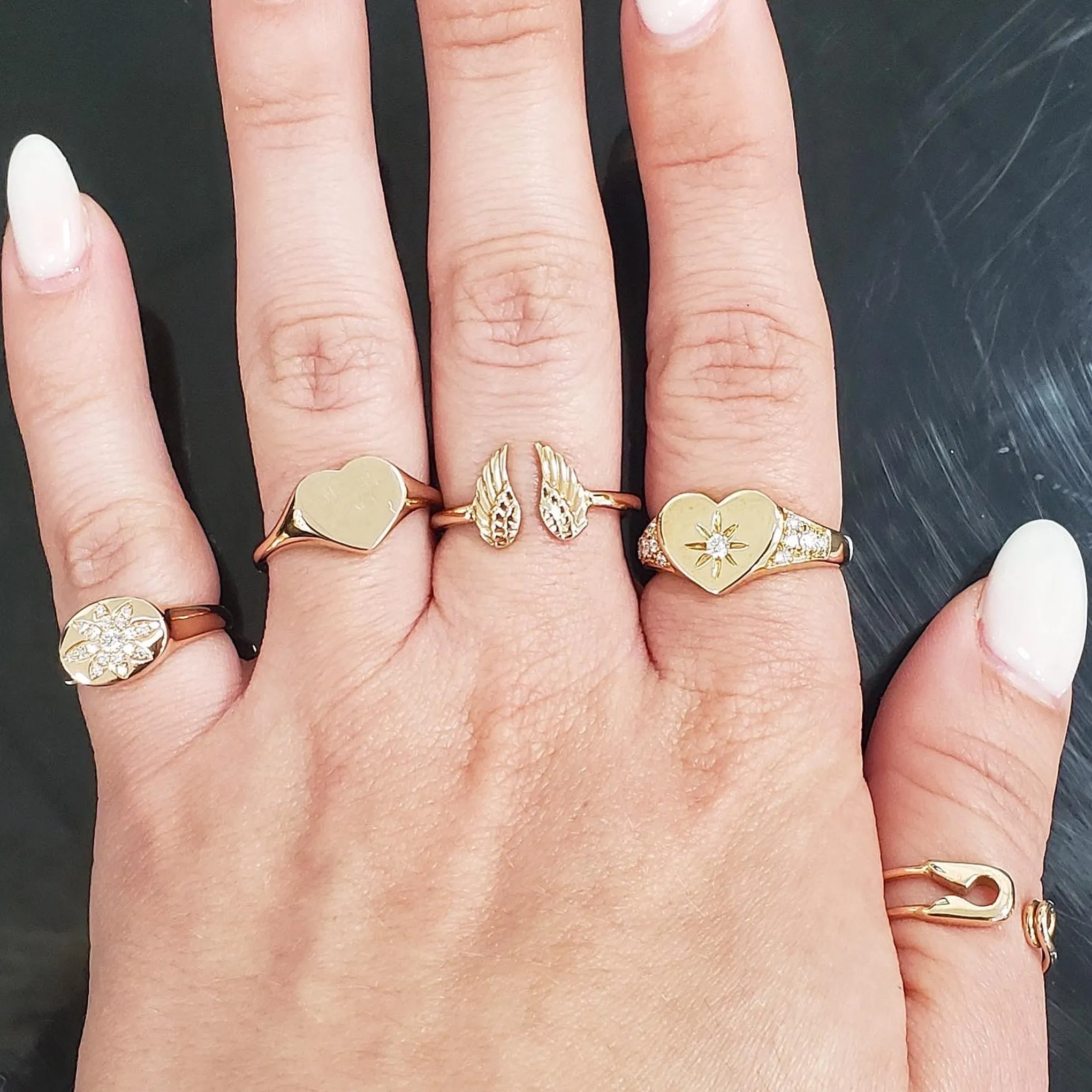 14K Gold Star Set Diamond Pavé Heart Signet Ring ~ LIMITED EDITION