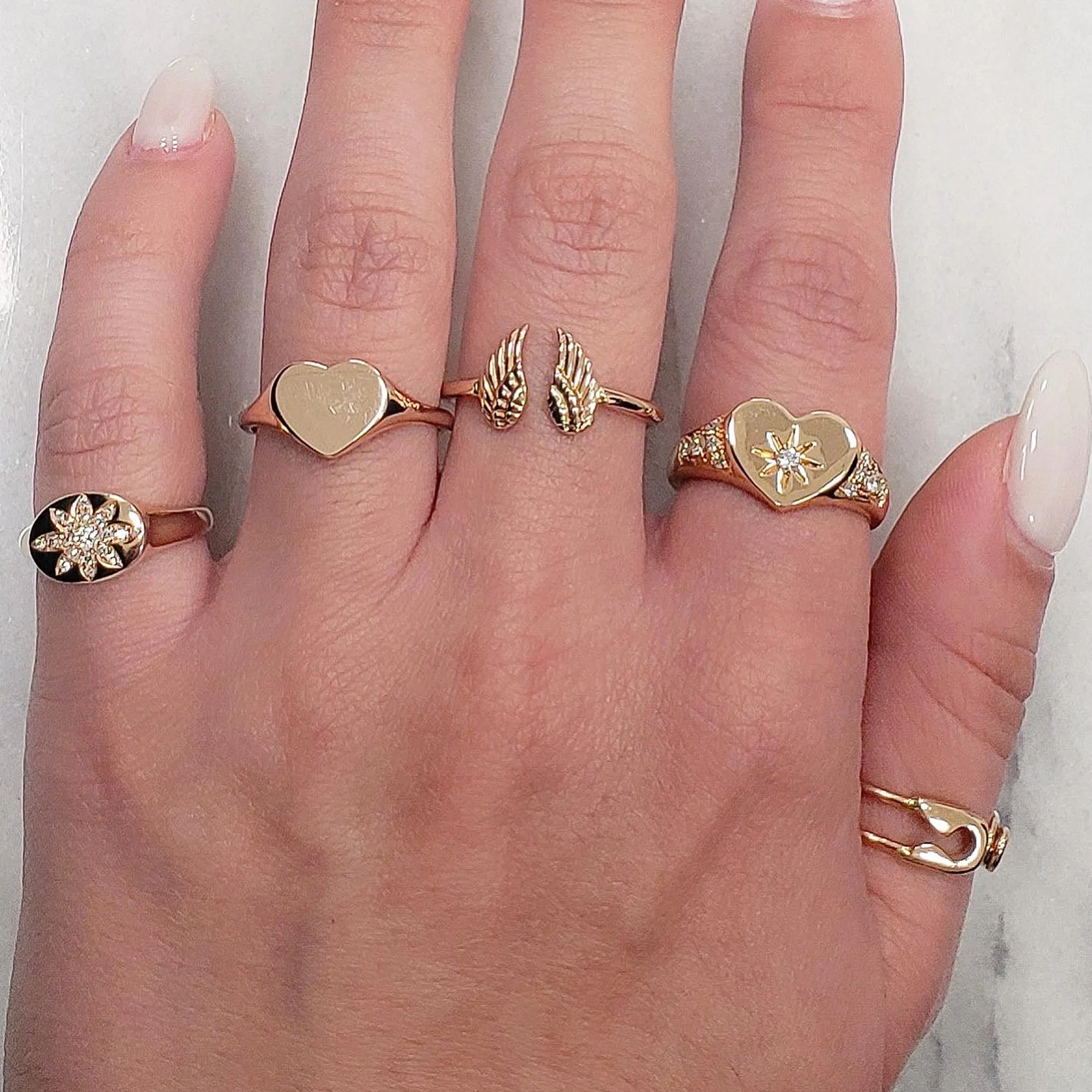14K Gold Star Set Diamond Pavé Heart Signet Ring ~ LIMITED EDITION