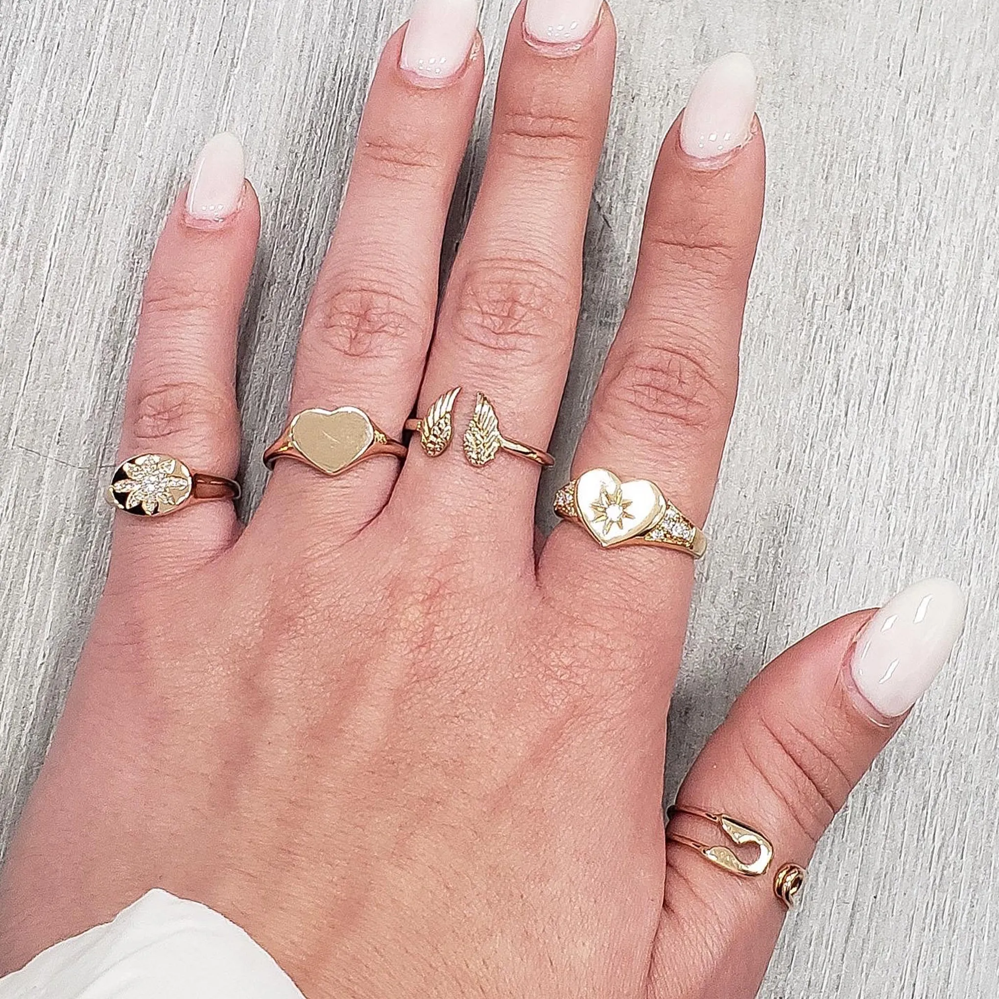 14K Gold Star Set Diamond Pavé Heart Signet Ring ~ LIMITED EDITION