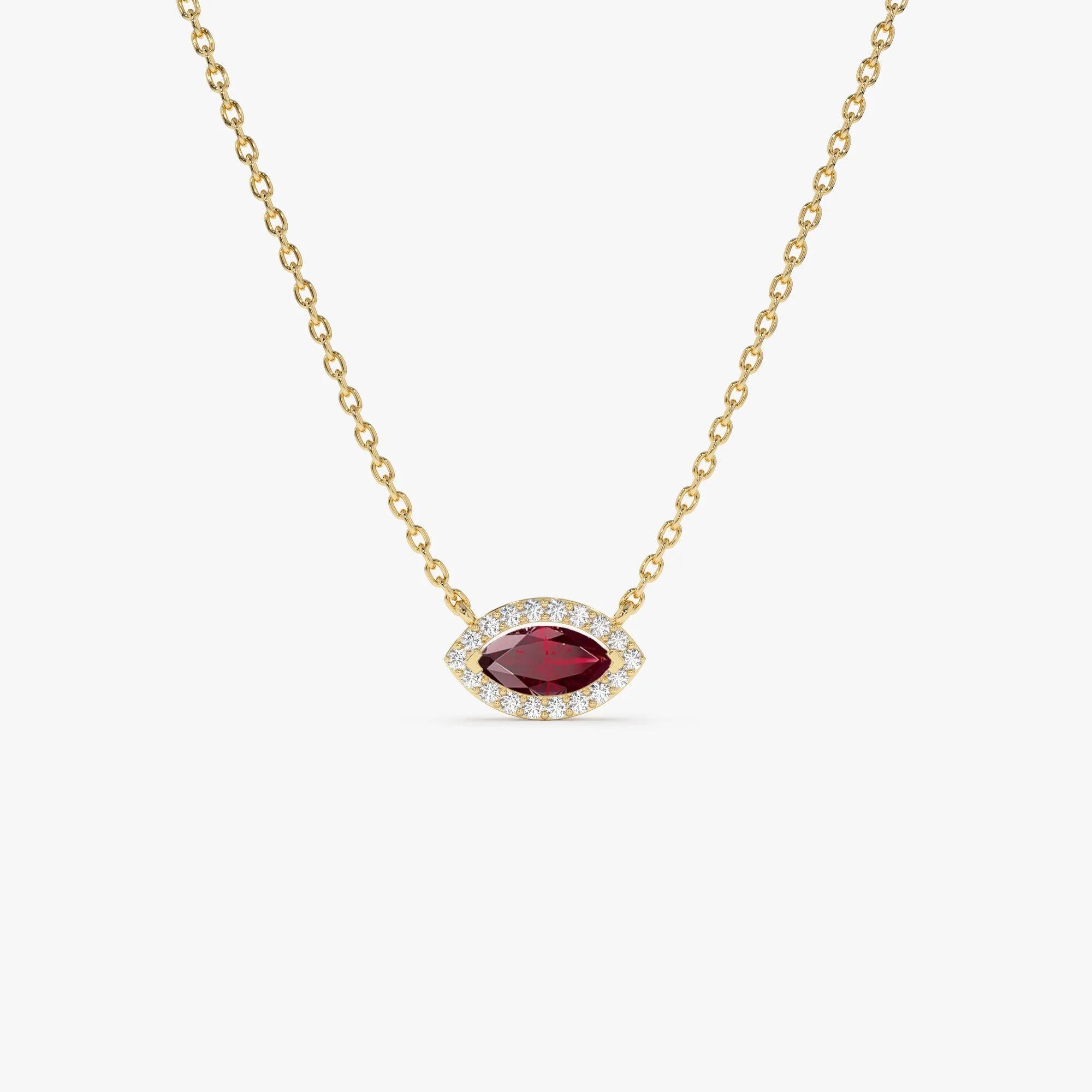 14k Marquise Ruby with Halo Diamond Setting