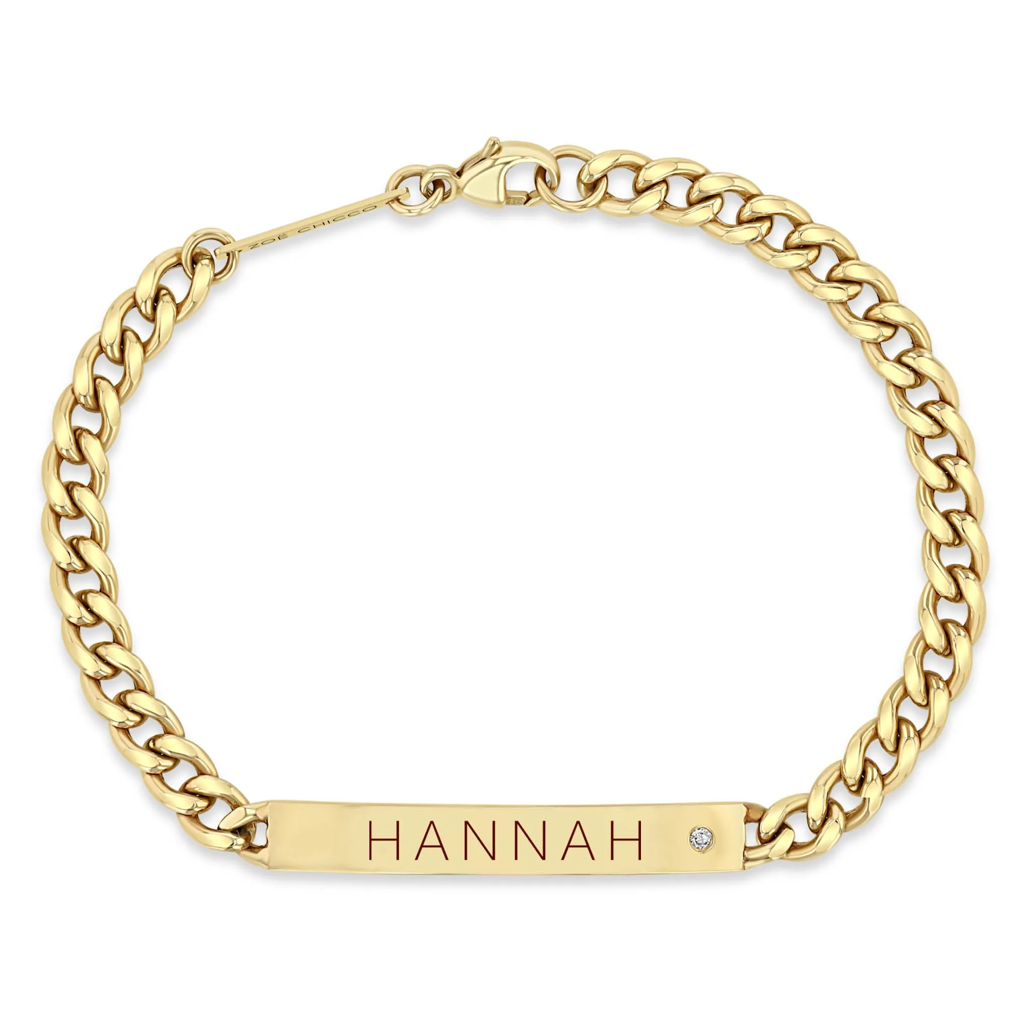 14k Medium Curb Chain Personalized ID Bracelet with Diamond