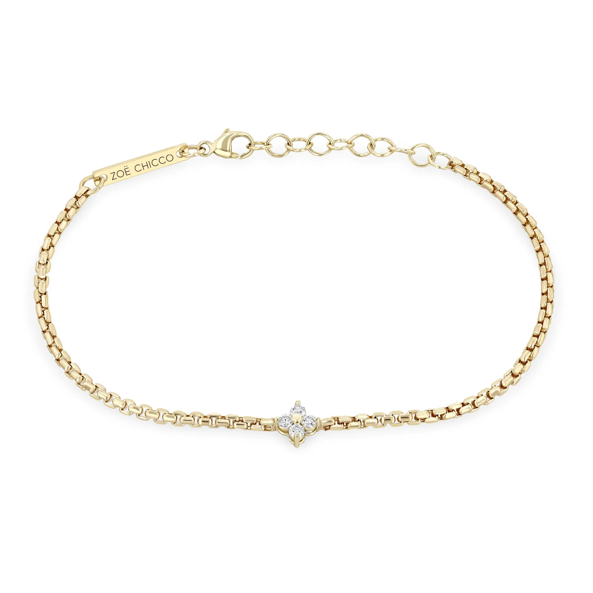 14k Prong Diamond Quad Box Chain Bracelet