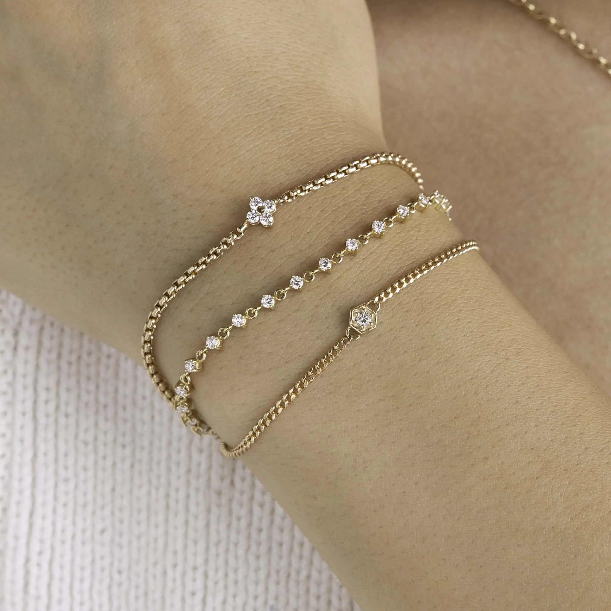 14k Prong Diamond Quad Box Chain Bracelet