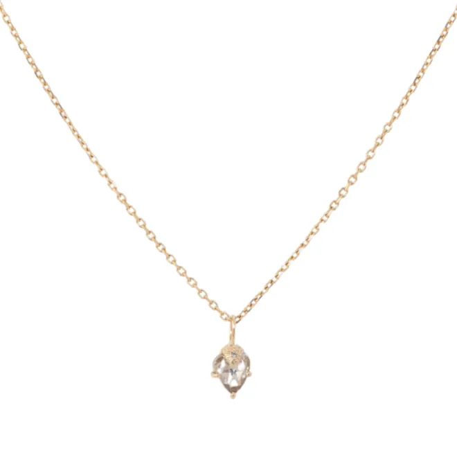 14K "Claw-Set" Upside-Down Teardrop Grey Diamond Necklace with Pave Diamond Details