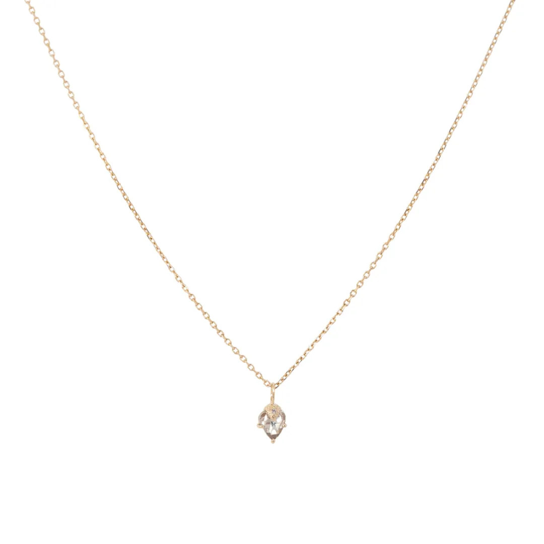 14K "Claw-Set" Upside-Down Teardrop Grey Diamond Necklace with Pave Diamond Details