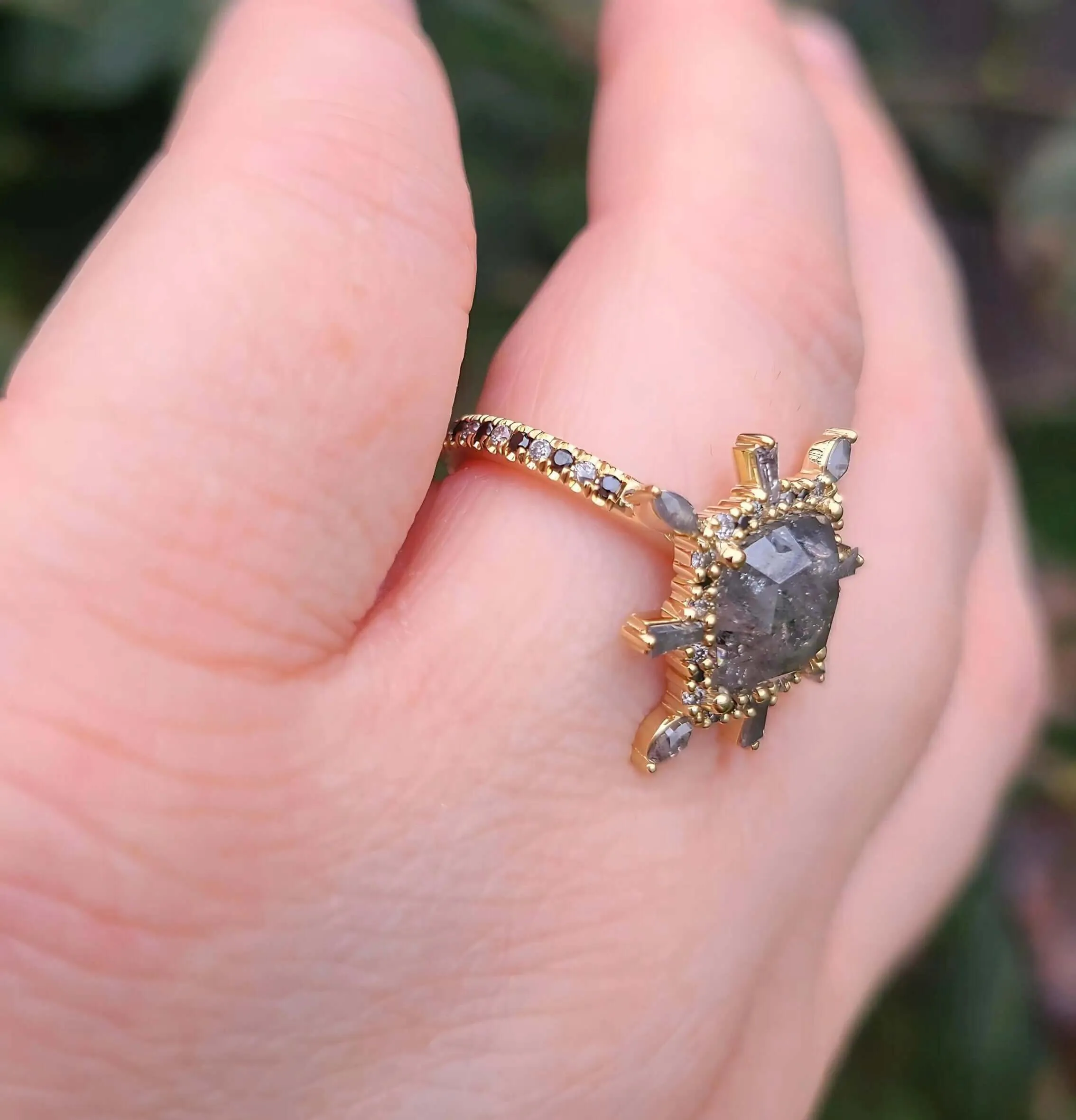 14K Rose Cut Salt & Pepper Diamond Cocktail Ring