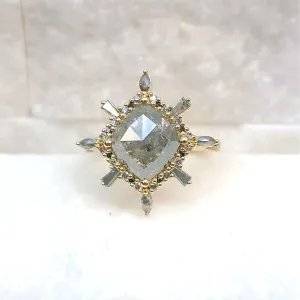 14K Rose Cut Salt & Pepper Diamond Cocktail Ring